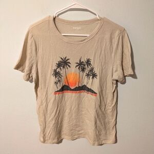 Old Navy Beige Everywear Paradise Found Palm Trees Crew Neck Graphic Tee Size M